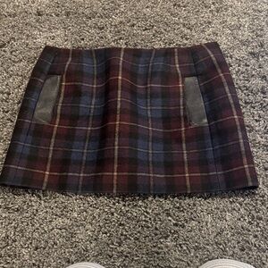 Maje Navy and Burgundy Plaid Mini Skirt